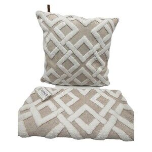 Hamur New Tan/white Textured Set Of 2 Decorative Pillow Covers Cotton 17x17